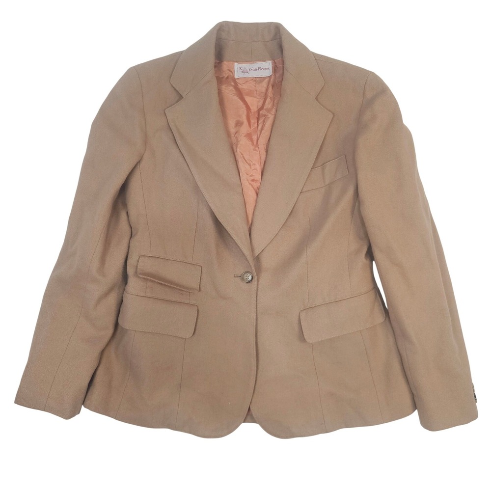 Evan-Picone Vintage Tan Wool Blend Blazer Single Button Career Jacket Womens